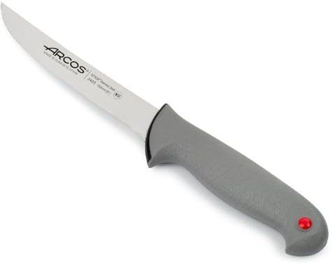 Arcos Cuchillo deshuesador 6 pulgadas Acero Inoxidable Nitrum y Hoja 150 mm, Cuchillo carnicero profesional para cortar huesos carne, Mango ergonómico polipropileno, Serie Color Prof, Color plateado