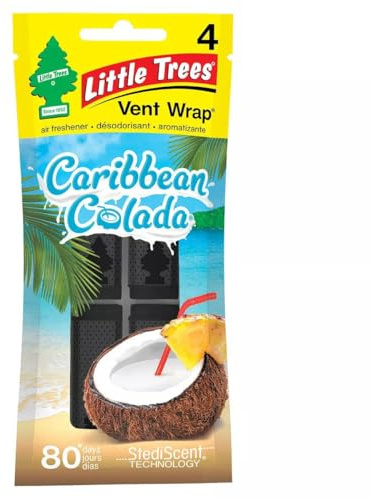 LITTLE TREES Car Air Freshener Vent Wrap Provides Long-Lasting Scent, Invisibly Fresh. Caribbean Colada, 16 count, 4-Packs