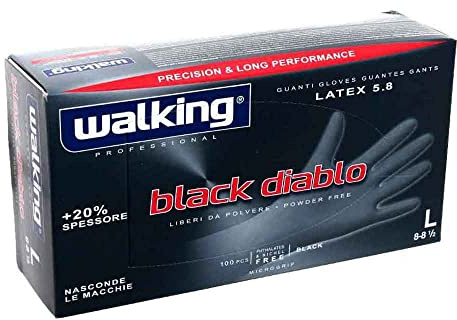 Walking Black Diablo Guanti Monouso in Lattice Neri Taglia L 8-8,5