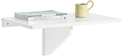 SoBuy Folding Wall-mounted Drop-leaf Table, Foldable Kitchen Table, Compact Computer Desk, Space-saving Design Folding Table, Ideal for Small Spaces, Kitchen, Office, 60x40cm White FWT03-W