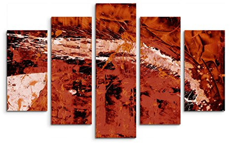 5 teiliges Wandbild auf Leinwand (Gesamt: H: 100cm B: 160cm) Keilrahmenbild Canvas Fotodruck Leinwandbild Leinwanddruck Kunstdruck Wandbild rot schwarz beige gemalt