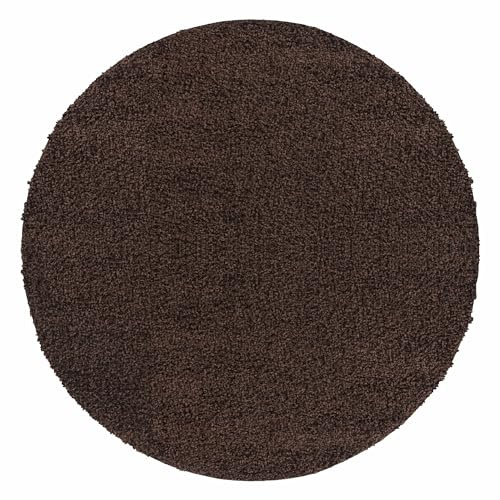Carpetsale24 Shaggy Hochflor Teppich 80 cm Rund Braun weich flauschig modern einfarbig Für Eingangsbereich oder kleine Nischen für Wohnzimmer Schlafzimmer Flur