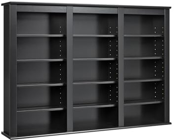 Prepac 3 Column Display Cabinet, Black Storage Cabinet with 12 Adjustable Shelves, Wall DVD Storage for Living Room 8.25 D x 47 W x 34 H