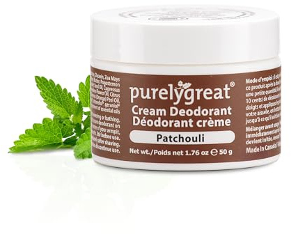 Purelygreat Patchouli Scented Cream Deodorant for Women & Men | Aluminum Free Deodorant Women & Men | Vegan & Long Lasting Odor Control | Chemicals, Parabens, BPA & Cruelty Free | 1.76 oz