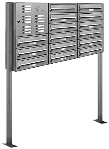 AL Briefkastensysteme 15er Edelstahl Standbriefkasten mit Klingel rostfrei als 15 Fach Briefkastenanlage in Postkasten Briefkasten Design modern