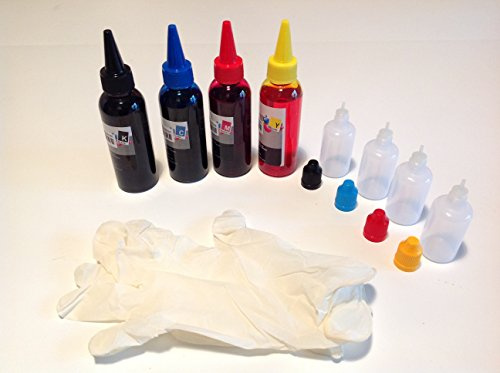 Tintenpatronen-Nachfüllset 4 Farben x 100 ml schwarz, Cyano, Magenta, Gelb, Universal für Drucker Epson Brother HP Canon Panasonic Xerox Dell für alle Drucker mit 4 Farben