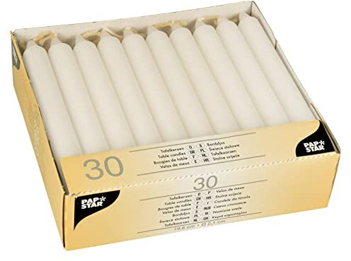 PAPSTAR 30 Tafelkerzen Ø 2,1 cm · 19,6 cm Weiss