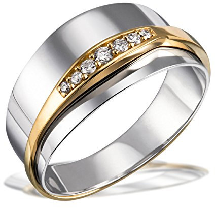 Goldmaid Damen-Ring Bicolor 585 Gelbgold rhodiniert Diamant (0.08 ct) weiß Brillantschliff Gr. 52 (16.6) - Sg R7451S58552 Verlobungsring Diamantring