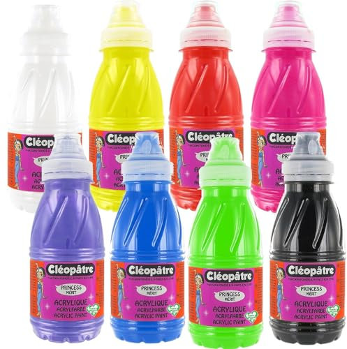 Cléopatre - Lote de 8 Frascos de Pintura Acrílica Princess Mérit - Pintura Brillante, A Base de Agua - Cobertura Total, Multisuperficie - Fácil de Manipular - Surtido de Colores, 8x250ml