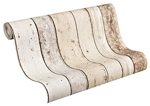 Carta Da Parati Effetto Legno Elements A.S. Création Carta da parati tessuto non tessuto 10.05 m x 0.53 m Beige Marrone Bianco Prodotto in Germania 895110 8951-10