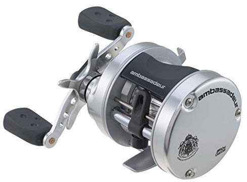 Abu Garcia Ambassadeur S Conventional Reel, Size 5500 (1292732), 1 Stainless Steel Ball Bearings + 1 Roller Bearing, Synthetic Star Drag, Max of 11lb | 4.9kg,Silver