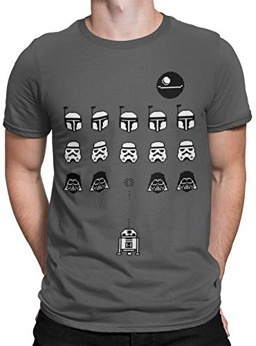 Camisetas La Colmena 1349-Camiseta Space Wars (Karlangas) (XL, Charcoal)