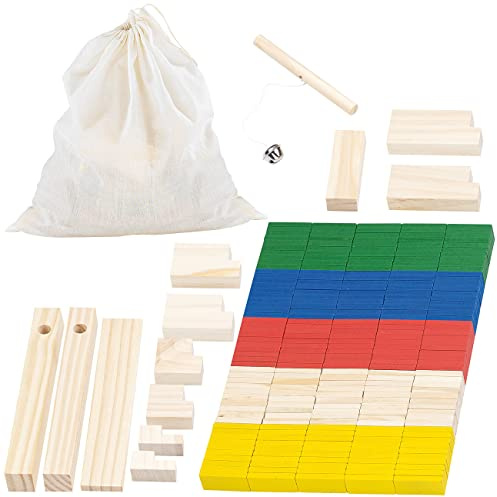 Playtastic Dominosteine Holz: 263-teiliges Domino-Set mit Holzsteinen & Action-Elementen (Dominosteine Spiel, Domino Spiel, Geduldspiele)