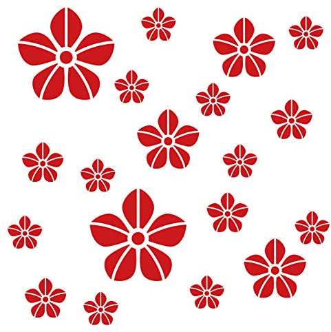 kleb-Drauf® | 19 Blumen | Rot - glänzend | Wandtattoo Wandaufkleber Wandsticker Aufkleber Sticker | Wohnzimmer Schlafzimmer Kinderzimmer Küche Bad | Deko Wände Glas Fenster Tür Fliese