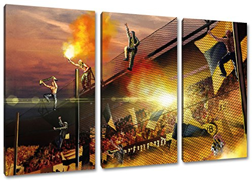 Ultras-Art Dortmund Away, 3-Teiler Format: 120x80, Bild auf Leinwand XL, fertig gerahmt