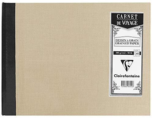 Clairefontaine 96042C Reisealbum (mit Leinenbindung, Aquarellpapier, 180 g, gekörnt, DIN A5, 14,8 x 21 cm, 60 Blatt, ideal für Reisen, robust und elegant) hellgrau