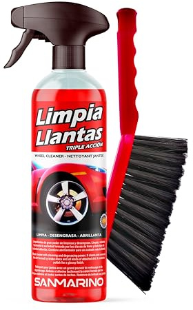 LIMPIARCOCHE.COM Sanmarino Limpia Llantas con Cepillo, Coche Moto, Desengrasante Desincrustante, Alcalino Limpia y Elimina Suciedad Adherida, 500 ML.