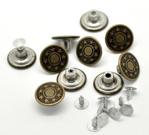 SiAura Material ® - 10 Sets Metallknöpfe/Jeansknöpfe, bronzefarben, Stern – Muster, Ø ca. 17mm, Stift 8mm