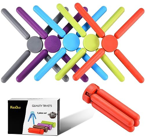 Ksendalo Lot de 5 dessous de plat pliables en silicone pour économiser beaucoup d'espace dans la cuisine ou la maison Multicolore
