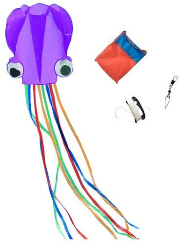 Mayco Bell Octopus Portable Kite Nylon & Polyester Material - Perfect Toy for Kids and Children Outdoor Games Activities - Fold-able Large 28 x 157 Inches | Extra 328 Feet Of Line (Purple)
