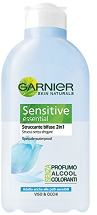 Garnier Sensitive 2-i-1 Essential Tvåfas makeupborttagare Lämplig för känsliga skinn, skrubbfri skrubba, 200 ml