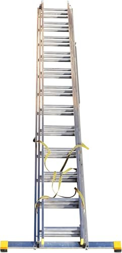 BPS Trade Master Pro 3 Section Extension Ladder | 7.96m / 26.11FT Aluminium Ladders | 150KG Load Capacity, Integral Stabiliser, Auto-Locking, Non-Slip Rubber Feet