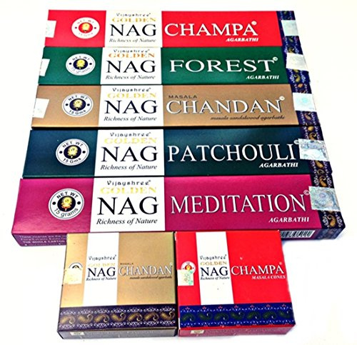 Vijayshree Golden Nag Champa - Bastoncini di incenso e coni, 17,8 cm