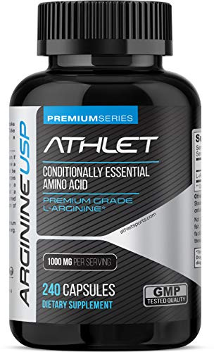 Athlet L-Arginine 1000 mg 240 Caps - Supports High Potency Nitric Oxide Levels Blood Flow Improve Energy Endurance for Men and Women