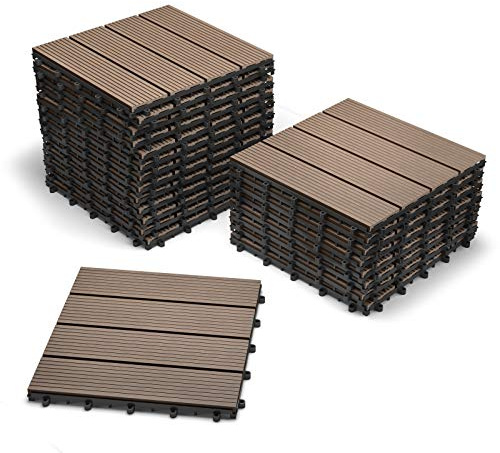 SAM Terrassen- Gartenfliesen, WPC Kunststoff, 22er Spar Set für 2 m², Farbe Schoko, Bodenbelag mit Drainage, Klick-Fliese