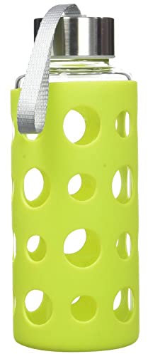 Ibili - Bouteille en Verre Lake, 400 ml, Vert, Borosilicate, Réutilisable, Protection Anti-Choc