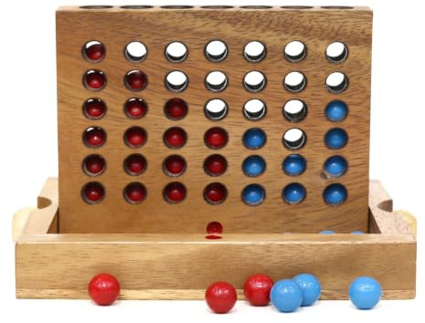 SiamMandalay Wooden 4 in a Row Game (Travel Set) | Wooden Games | Traditional Family Board Games | Strategy Game | Classic Table Game Premium Handmade Unique Stocking Filler Gift & Table Accent