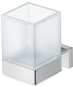 Duravit Zahnputzbecher Karree, Glashalter Bad, Zahnbürstenhalter Glas, Wandmontage, Chrom