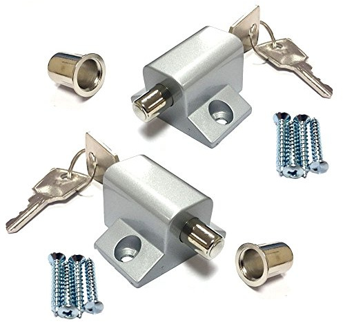 2 Pack of Window and Patio Door Sliding Locks with Keys Silver | With Keys