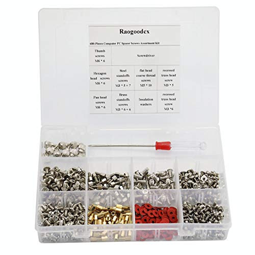 Raogoodcx, set da 680 pezzi con viti assortite per PC, per disco rigido del computer, scheda madre, ventole, alimentazione, scheda grafica (extra: Cacciavite Phillips)