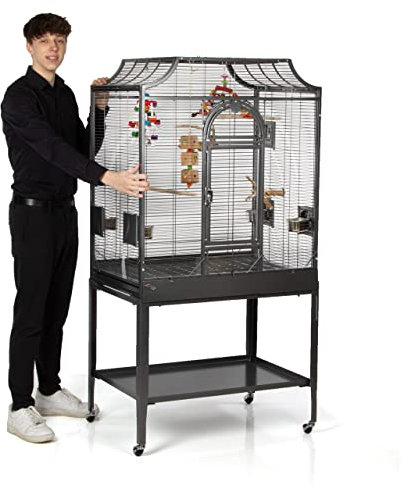 Montana Cages | Premium Vogelkäfig Madeira II Vogelkäfig für Sittiche, inkl. Anflugklappe, Freisitz, 4 Edelstahlnäpfe, AVILON Pulverbeschichtet, ca. 82 x 54 x 153 cm
