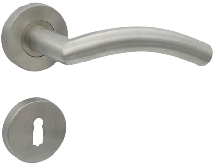 domino Türgriff Drückergarnitur BB-Buntbart Set Rund Rosette Türklinke für Zimmertür, Bürotür, Kellertür & Innentür Edelstahl Türdrückergarnitur PRADO-R INOX