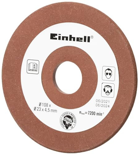 Original Einhell Ersatzschleifscheibe Ø 108 mm (Sägekettenschärfgerät-Zubehör, Stärke 4,5 mm, 23 mm Aufnahme, Körnung P100, passend für Einhell Sägekettenschärfgeräte)