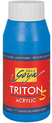 KREUL 17307 - Solo Goya Triton S Acrylfarbe primärblau, 750 ml Flasche, schnell trocknend mit Glanzeffekt, Farbe auf Wasserbasis, in Studioqualität, vielseitig einsetzbar, gut deckend und ergiebig
