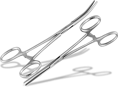 Hobby Klemmen Schraubzwingen-Set Lösezange Hakenlösezange gerade & gebogen | Zangen mit Innenzahnung aus Rostfreiem Edelstahl Angelsport Werkstattbedarf 22 cm