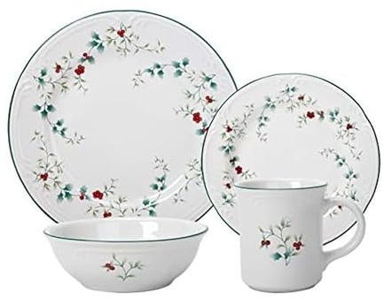 Pfaltzgraff 5072007 Winterberry Holiday 16 Piece Dinnerware Set, Service for 4, White