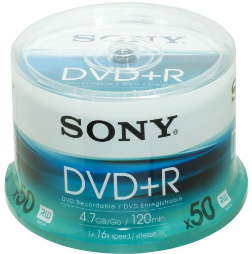 Sony DVD+R (recordable), 16x, con 120 minuti per DVD, confezione da 50