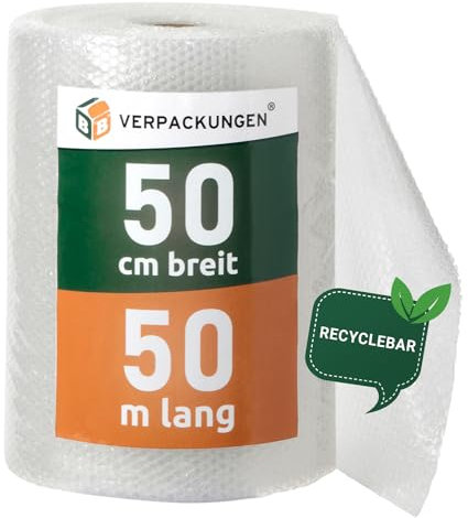 BB-Verpackungen 3x PROFI Luftpolsterfolie 0,5 x 50 m Versand, Verpackung, Umzug 2-lagig (3 Rollen) | 60 my stark, extrem robust, sehr leicht, 100% recycelbar