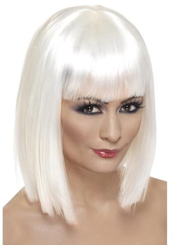 Smiffys Glam Perücke, Weiß, Kurz, abgerundet mit Pony Halloween