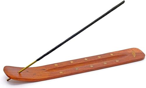 TICHI 2 X Handmade Wooden Brown Incense Stick Holder Burner with Brass Inlay Great Gift for Any Occasion size 10x1.5 inch