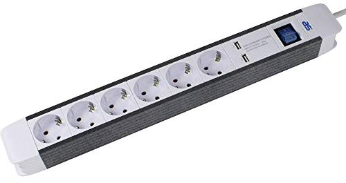 as - Schwabe 6-Fach Steckdosenleiste Flash weiß mit 2 USB Ports | Mehrfachstecker mit 1,5 m Kabel - beleuchteter Schalter - Schutzkontakt - Kabelführung - Wandmontage - 230V/16A - lP20, 18212