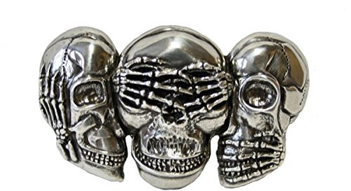 Dark Dreams Western Gothic Buckle Gürtelschnalle Totenköpfe nichts sehen hören und sprechen Skull in silberfarben