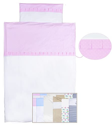 Vizaro Baby Bettwäsche Set 100x135cm + Kissenbezug 30x60cm Für Kinderwiege 70x140cm - 100% Reine Baumwole Rosa Und Weiß