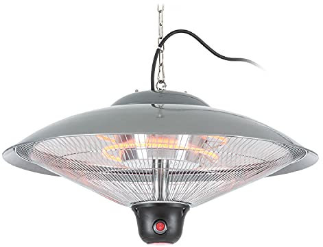 Blumfeldt Heizsporn - Deckenheizstrahler, Infrarot-Heizstrahler, Karbon-Heizelement, 3 Heizstufen: 700, 1300 oder 2000 W, LED-Beleuchtung, Durchmesser: 60,5cm, Schutzklasse: IP34 (Grau)