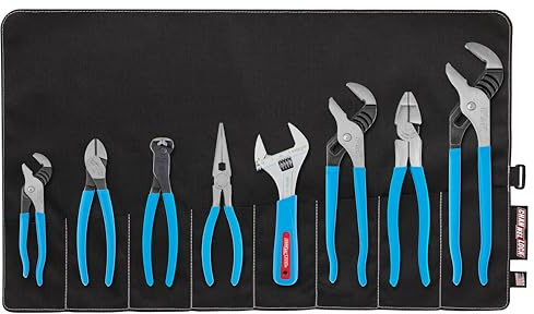 CHANNELLOCK TOOL ROLL-8 8-Piece Professional Tool Set with Tool Roll, Includes Straight Jaw Tongue & Groove, Linemen's, Cutting, and Long Nose Pliers, 1 Adjustable Wrench and Tool Roll