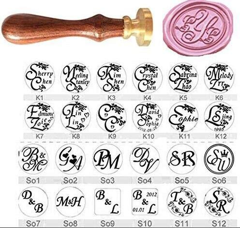 Individuell gefertigte Vintage-Wachssiegel, 128 Motive, personalisiert, Ihr Design, Initialen, Namen, Daten, Logos, Bilder, Hochzeitseinladung, Siegelstempel, Palisanderholzgriff, Set